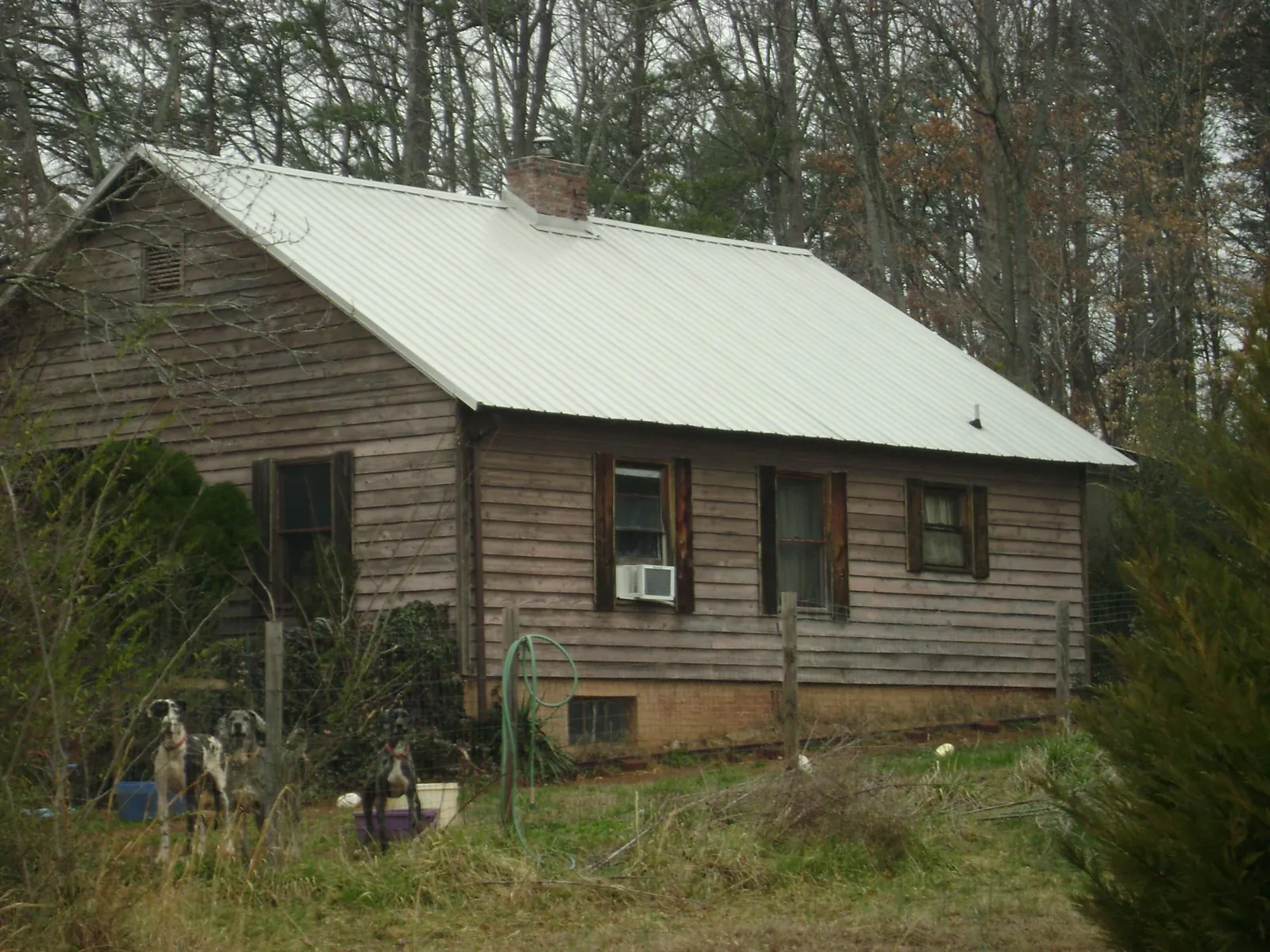 White metal roof on an old wood sided farmhouse, from a Metal Roof Installation job in Black Creek